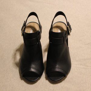 Vintage Black Faux Leather Cork Slingback Heels